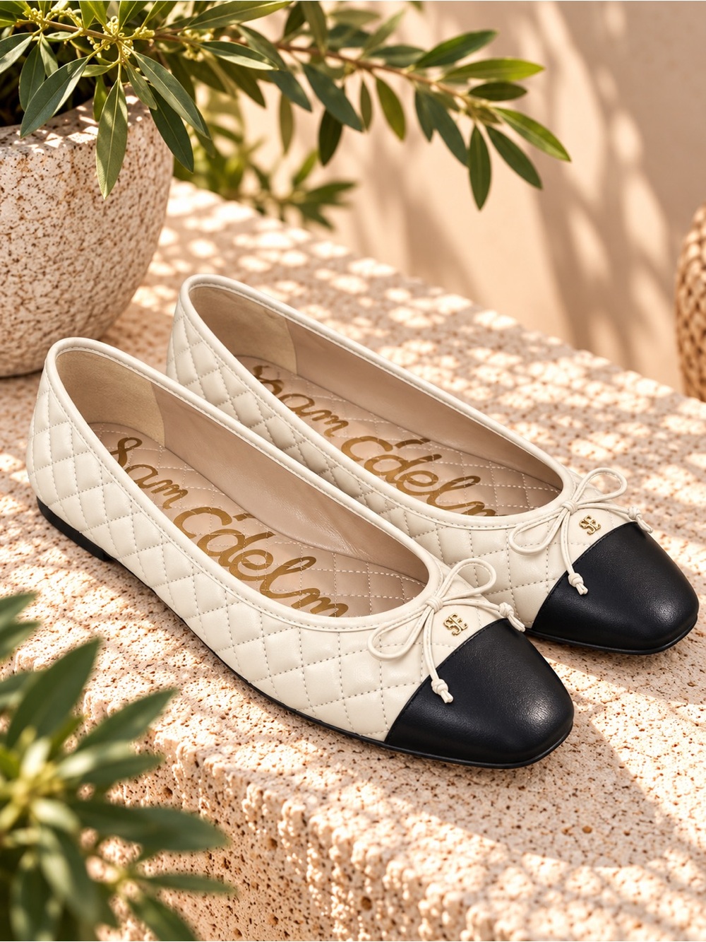 Sam Edelman Marilyn Ivory Black Quilted Cap Toe Ballet Flats Women’s Size 10 #58
